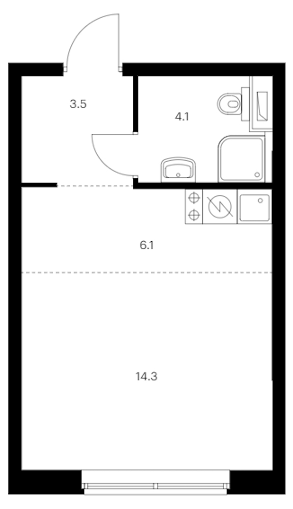 Квартира студия 28 м², 6/12 эт., ЖК «Шкиперский 19»